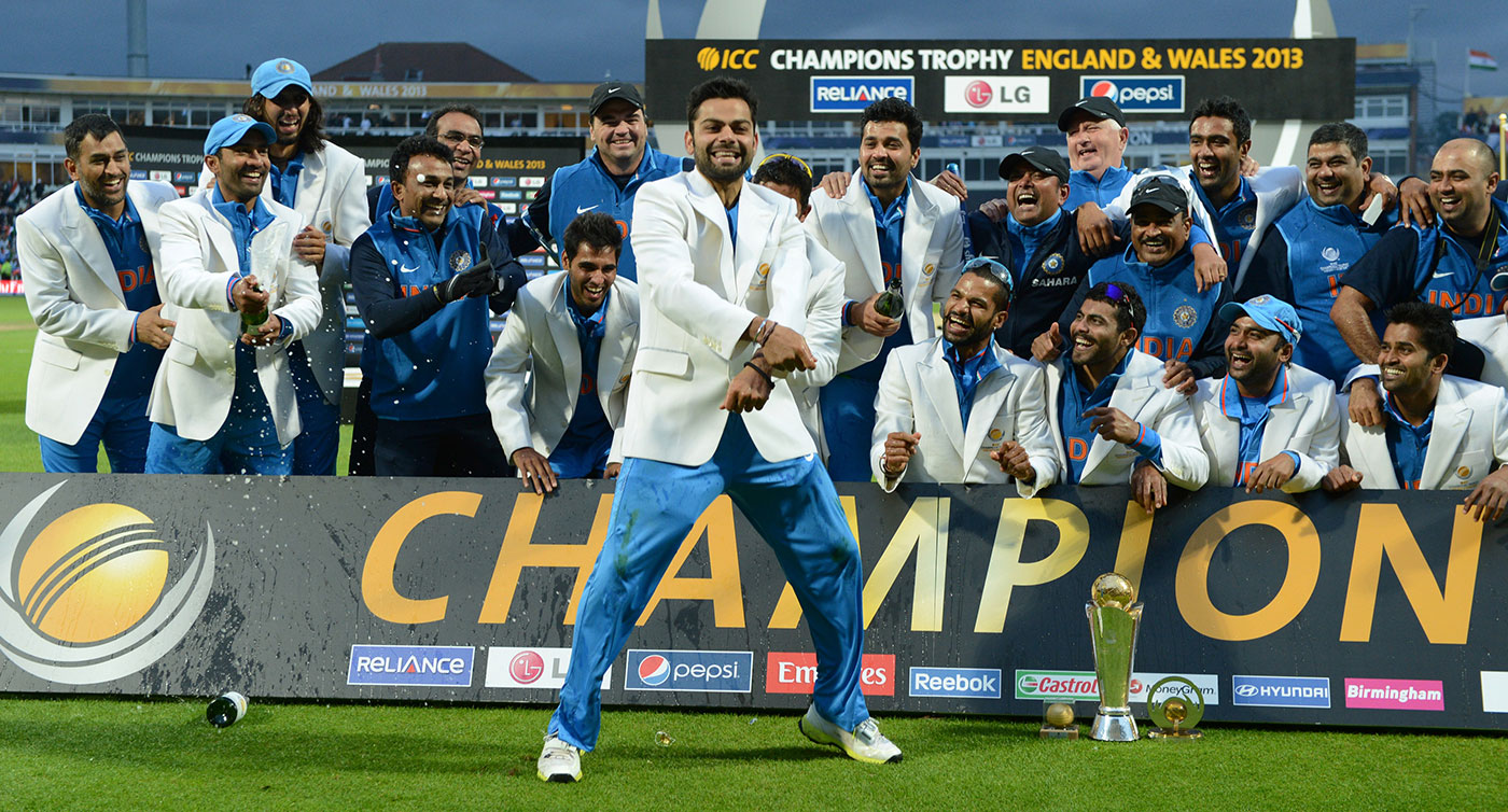 Team India celebratng after winning CT2013