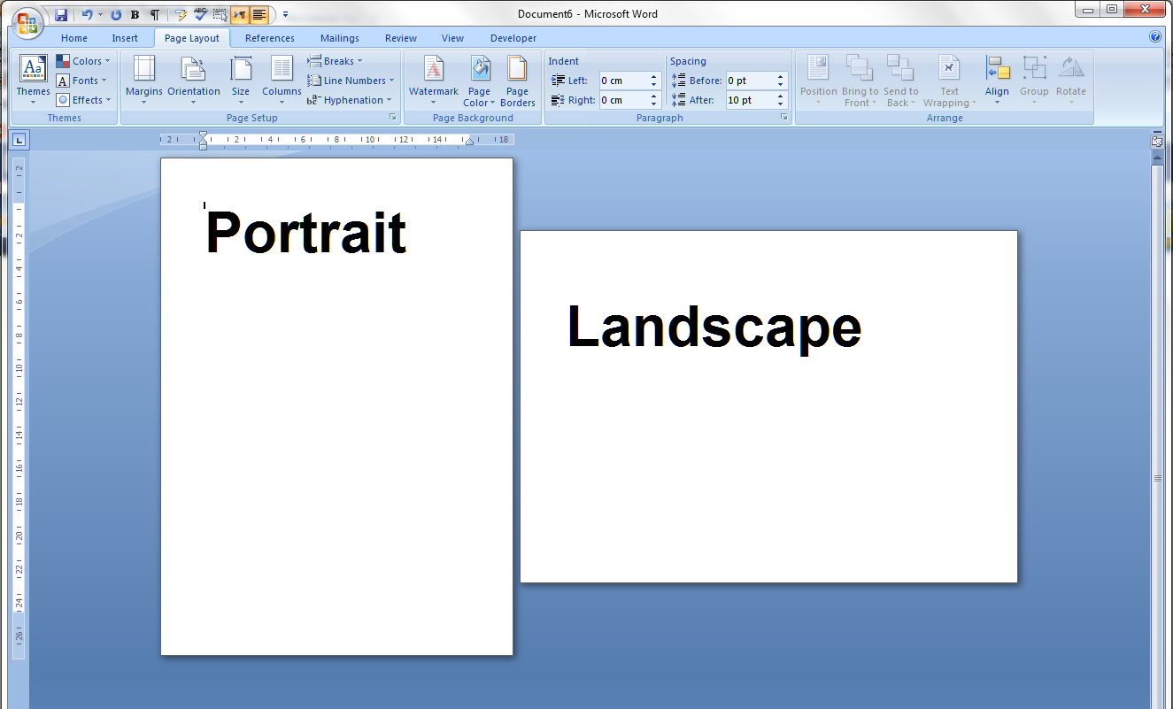 How to change page layout to landscape in portrait MS Word Document