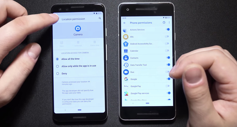 Android Q(left) Android P(right)