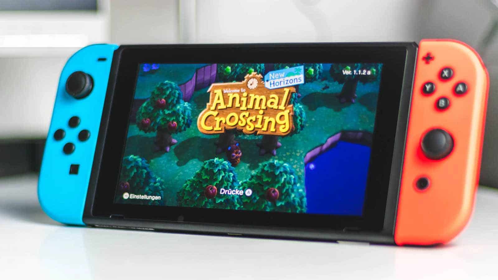 nintendo switch with animal crossing opened