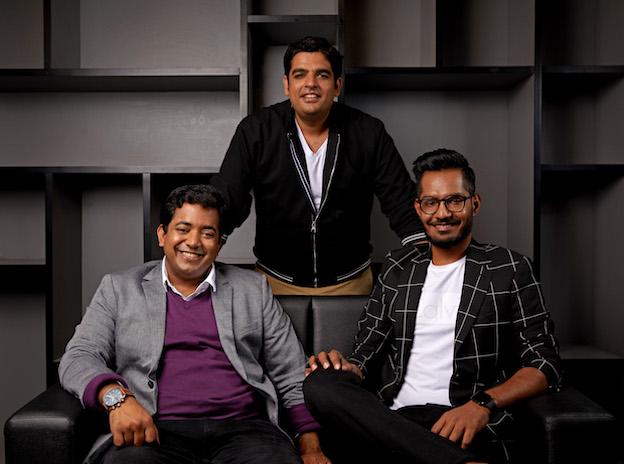 Unacademy founders Gaurav Munjal is standing at the centre while Hemesh Singh is in black jacket (right) and Roman Saini is in grey jacket (left). || Image: https://www.business-standard.com/