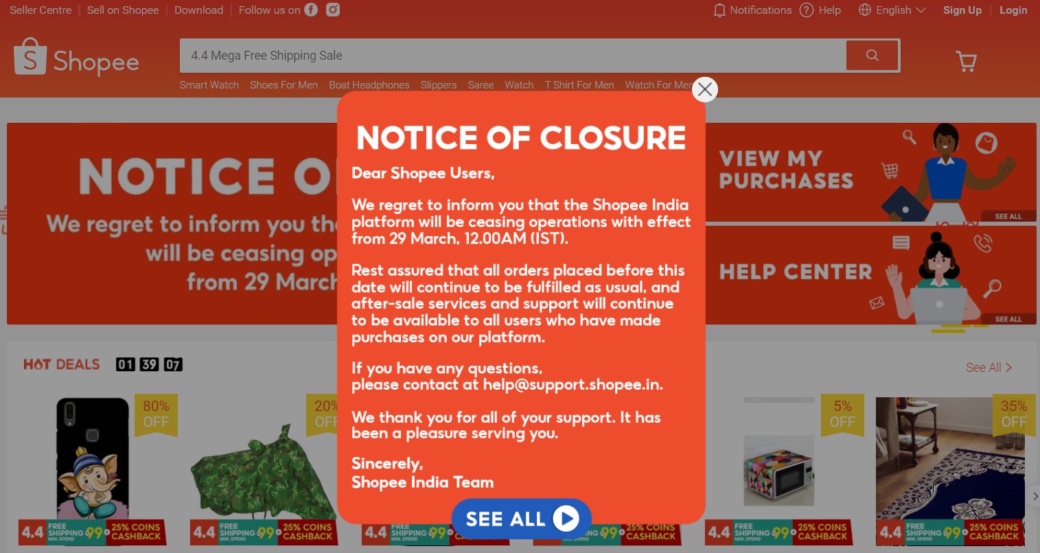 E-commerce platform Shopee To Close Its Operations In India Amid “Global Market Uncertainties”